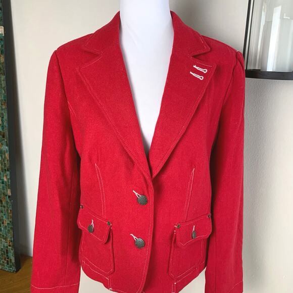 Vintage Size XL Women's Wool Blend Blazer Jacket Red Equestrian Western Quality - Picture 2 of 10